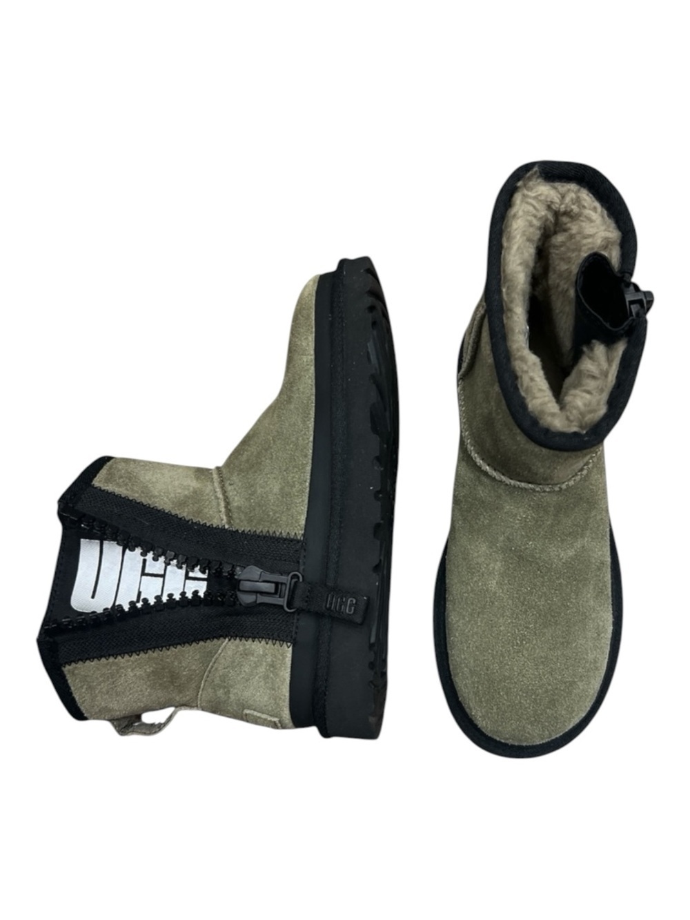 UGG Women's Classic Mini Zipper Tape Logo Boot Burnt Olive Size 6